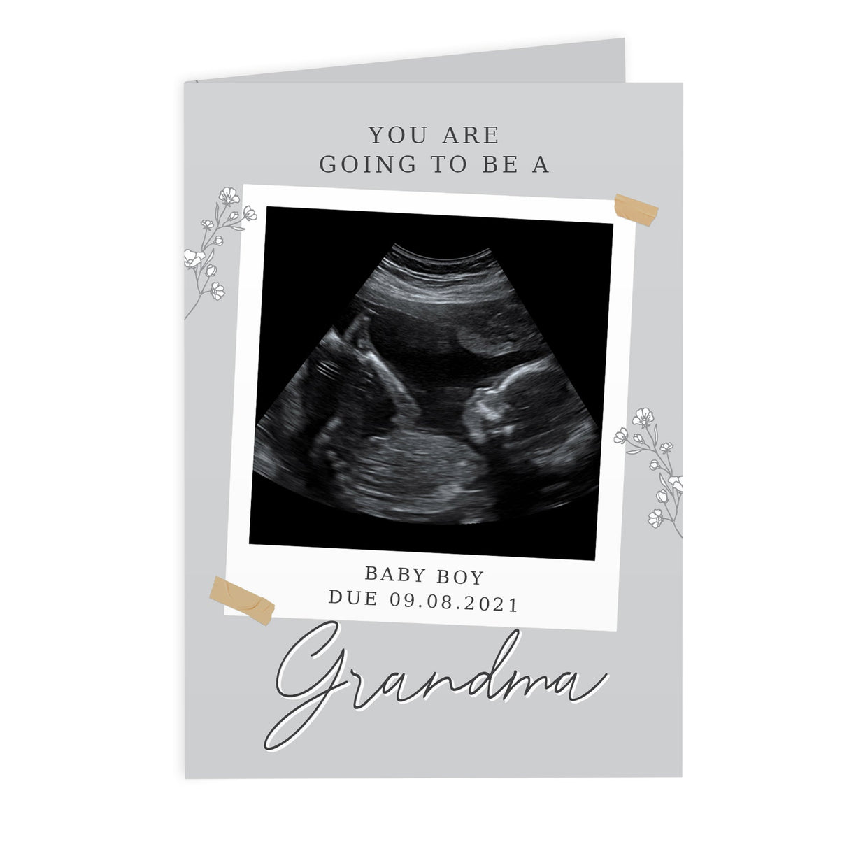 Personalised Grey Floral Photo Upload Card: 5 - Greeting Cards By Gift Moments