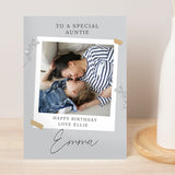 Personalised Grey Floral Photo Upload Card: 2 - Greeting Cards By Gift Moments