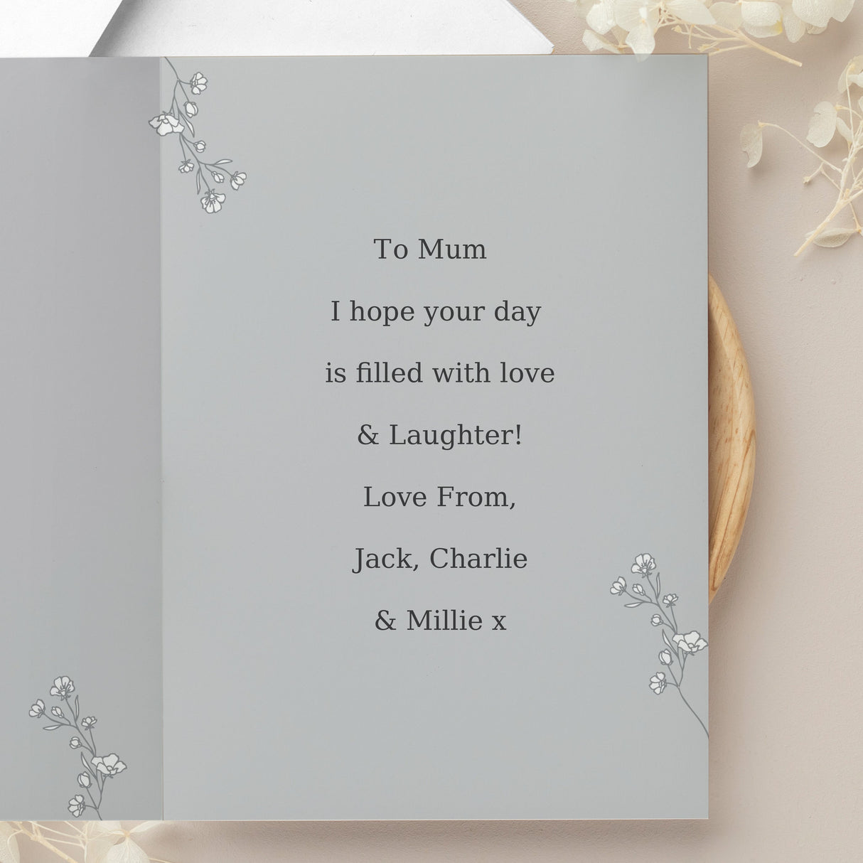 Personalised Grey Floral Photo Upload Card: 4 - Greeting Cards By Gift Moments