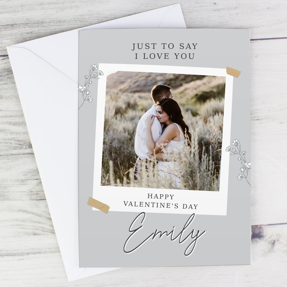 Personalised Grey Floral Photo Upload Card: 6 - Greeting Cards By Gift Moments