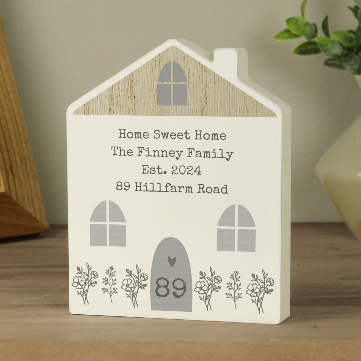 Personalised Grey Wooden House Ornament: 1 - Ornaments By Gift Moments