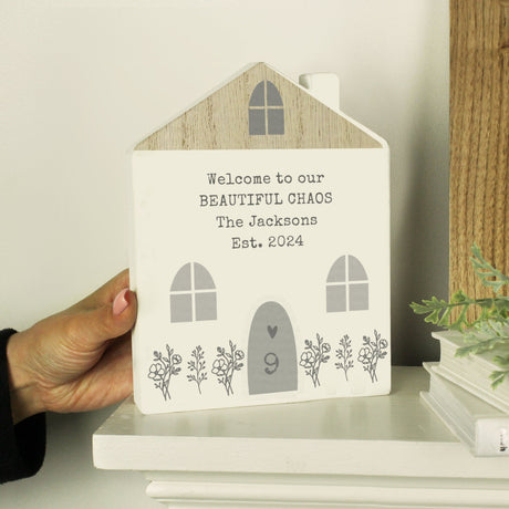 Personalised Grey Wooden House Ornament: 3 - Ornaments By Gift Moments