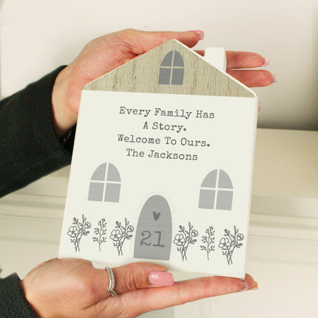 Personalised Grey Wooden House Ornament: 6 - Ornaments By Gift Moments