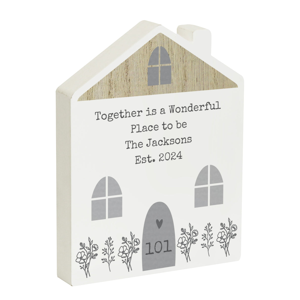 Personalised Grey Wooden House Ornament: 5 - Ornaments By Gift Moments