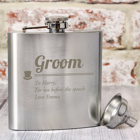 Personalised Stainless Steel Groom Hip Flask: 1 - Hip Flasks By Gift Moments