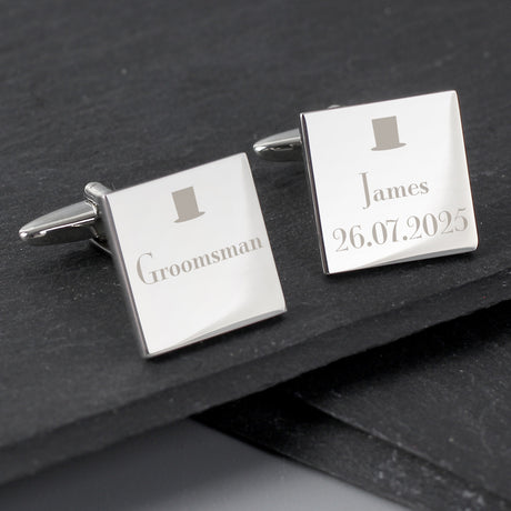 Personalised Groomsman Square Cufflinks: 1 - Cufflinks & Tie Slides By Gift Moments