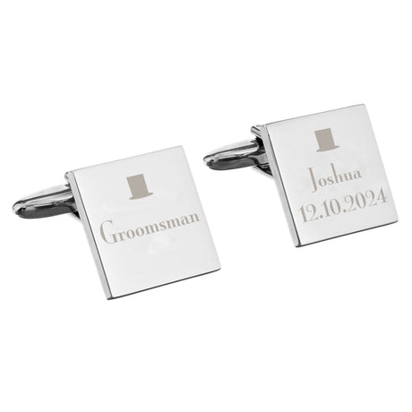 Personalised Groomsman Square Cufflinks: 5 - Cufflinks & Tie Slides By Gift Moments