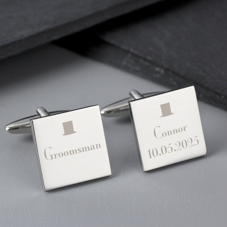 Personalised Groomsman Square Cufflinks: 4 - Cufflinks & Tie Slides By Gift Moments