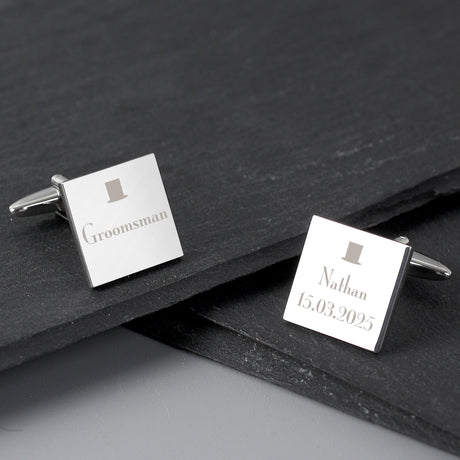 Personalised Groomsman Square Cufflinks: 2 - Cufflinks & Tie Slides By Gift Moments