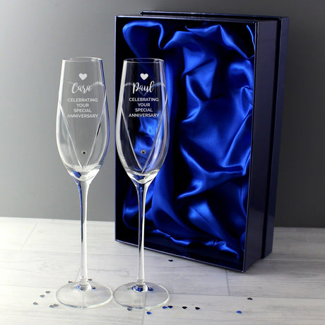 Personalised Hand Cut Heart Celebration Flutes: 1 - Champagne Flutes By Gift Moments