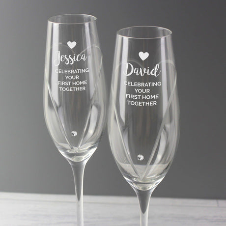 Personalised Hand Cut Heart Celebration Flutes: 2 - Champagne Flutes By Gift Moments