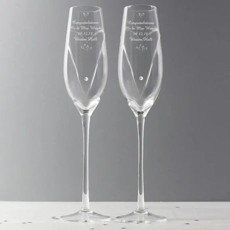 Personalised Hand Cut Heart Flute Set: 6 - Champagne Flutes By Gift Moments