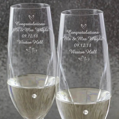 Personalised Hand Cut Heart Flute Set: 8 - Champagne Flutes By Gift Moments