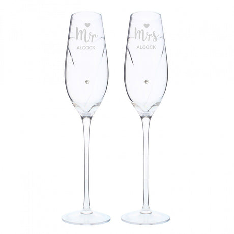 Personalised Mr & Mrs Hand Cut Flutes: 5 - Champagne Flutes By Gift Moments