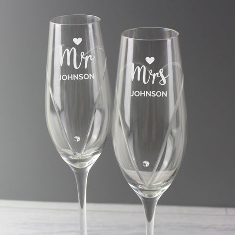 Personalised Mr & Mrs Hand Cut Flutes: 2 - Champagne Flutes By Gift Moments