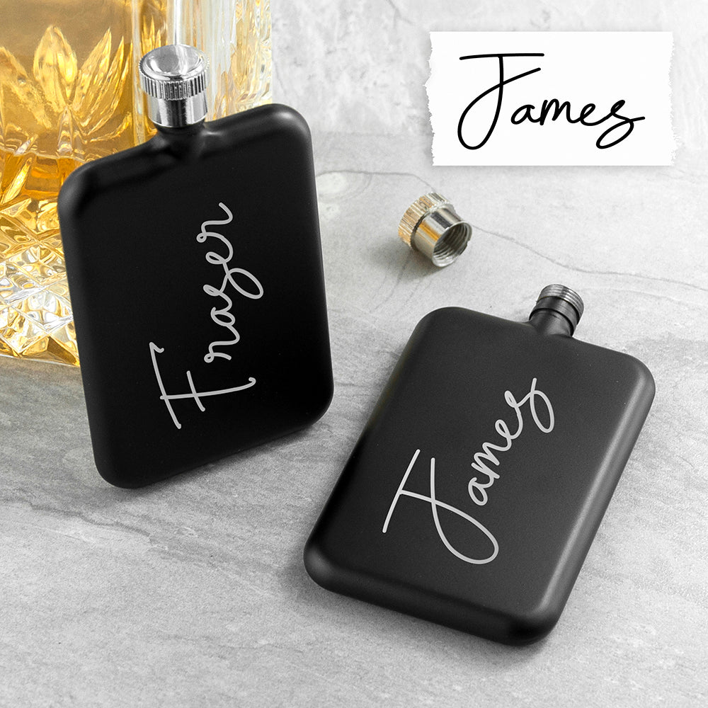 Personalised Handwriting Black Slimline Flask Default Title - Hip Flasks at Gift Moments