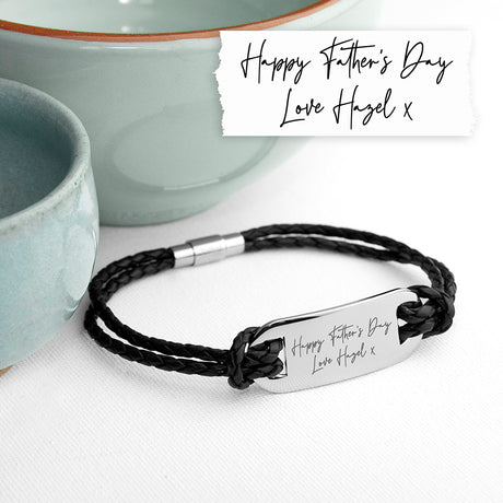 Personalised Handwriting Mens Black Leather Bracelet Default Title - Bracelets at Gift Moments