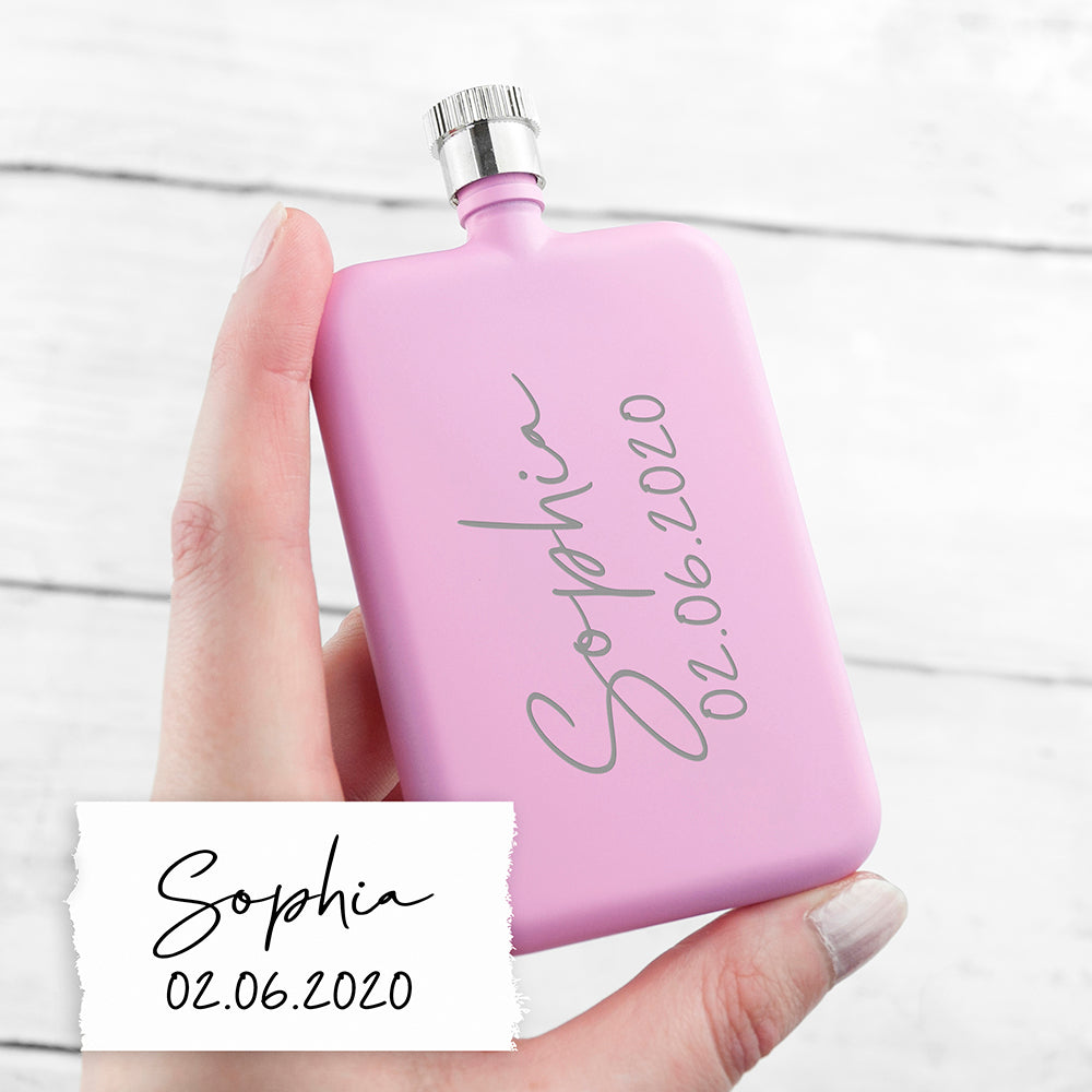 Personalised Handwriting Pink Slimline Flask Default Title - Hip Flasks at Gift Moments