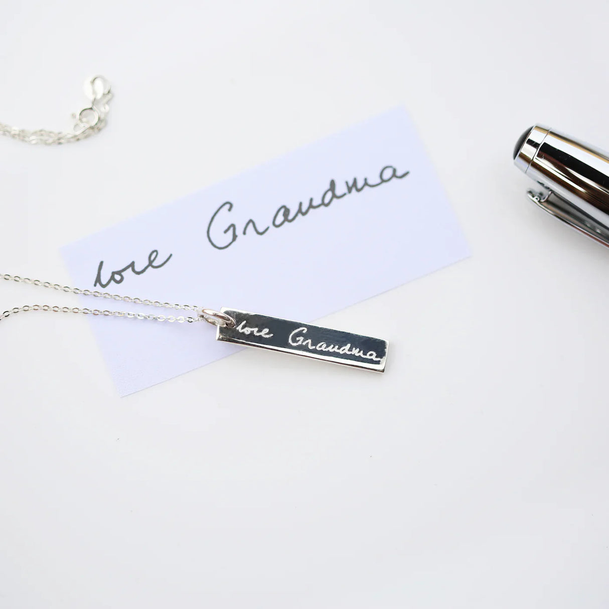 Personalised Handwriting Silver Bar Necklace: 3 - Necklaces By Gift Moments