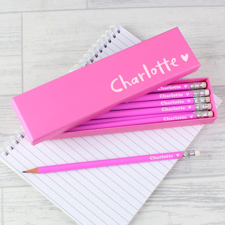 Personalised Heart Box with 12 Pink Pencils: 2 - Pens & Pencils By Gift Moments