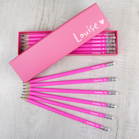 Personalised Heart Box with 12 Pink Pencils: 1 - Pens & Pencils By Gift Moments