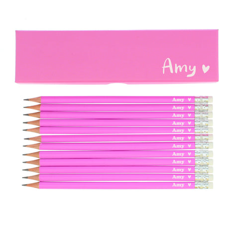 Personalised Heart Box with 12 Pink Pencils: 3 - Pens & Pencils By Gift Moments