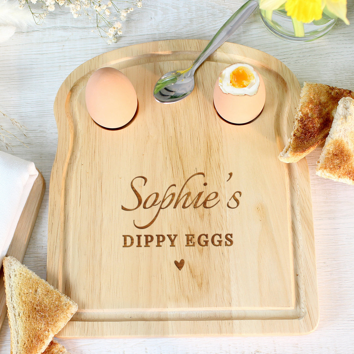 Personalised Heart Egg & Toast Serving Board: 3 - Egg Cups By Gift Moments