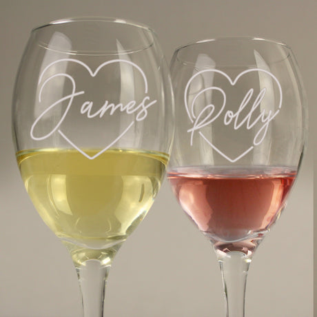 Personalised Heart Name Wine Glass Set: 2 - Wine Glasses By Gift Moments