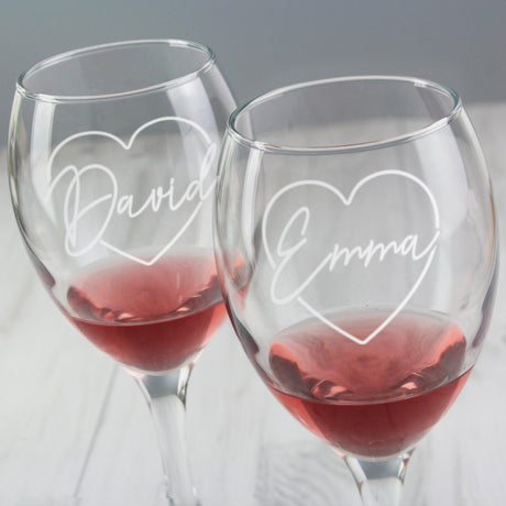 Personalised Heart Name Wine Glass Set: 3 - Wine Glasses By Gift Moments