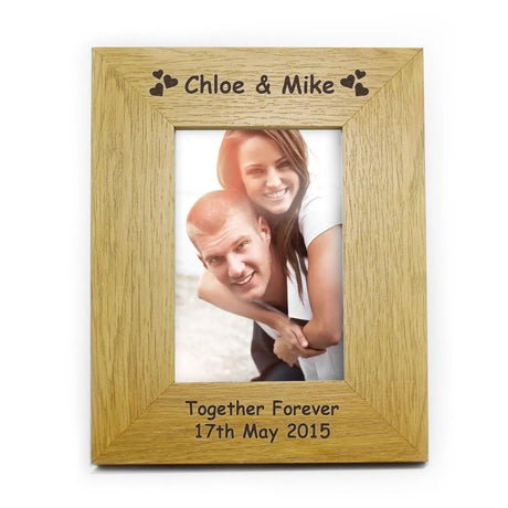 Personalised Oak Finish Hearts Photo Frame: 2 - Photo Frames By Gift Moments