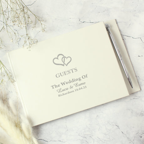 Personalised Hearts Design Guest Book & Pen: 4 - Guest Books By Gift Moments