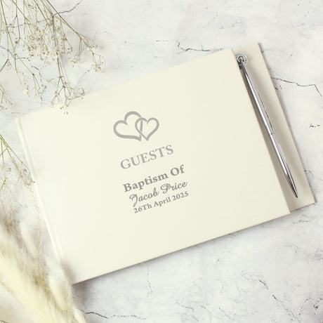 Personalised Hearts Design Guest Book & Pen: 2 - Guest Books By Gift Moments