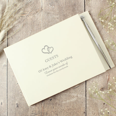 Personalised Hearts Design Guest Book & Pen: 1 - Guest Books By Gift Moments