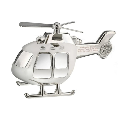 Personalised Silver Plated Helicopter Money Box: 4 - Money Boxes By Gift Moments