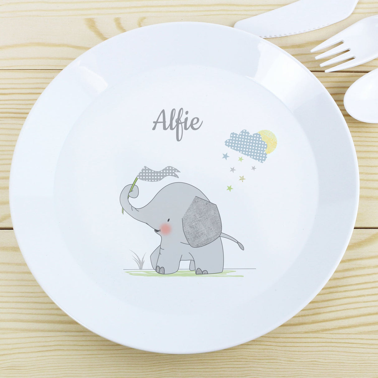 Personalised Hessian Elephant Plastic Plate: 2 - Tableware By Gift Moments