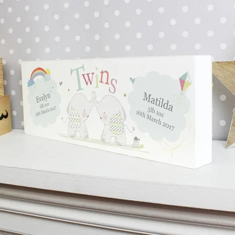 Personalised Hessian Elephant Twins Block Sign: 2 - Signs & Plaques By Gift Moments