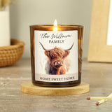 Personalised Amber Glass Highland Cow Candle: 1 - Candles By Gift Moments