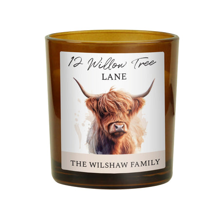 Personalised Amber Glass Highland Cow Candle: 5 - Candles By Gift Moments