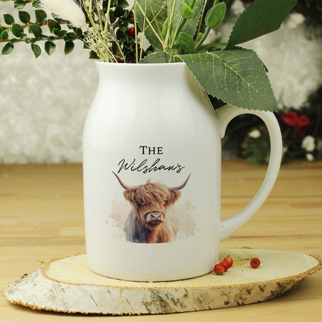 Personalised Highland Cow Flower Jug Vase: 1 - Vases By Gift Moments