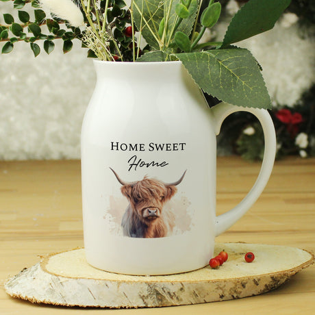 Personalised Highland Cow Flower Jug Vase: 3 - Vases By Gift Moments