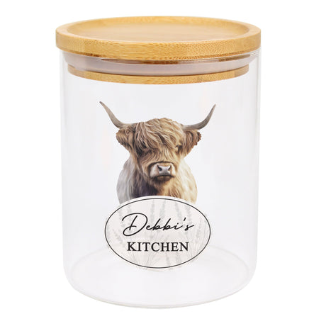 Personalised Highland Cow Glass Storage Jar: 5 - Storage By Gift Moments