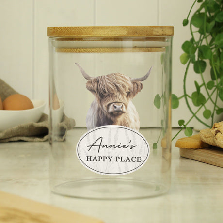 Personalised Highland Cow Glass Storage Jar: 3 - Storage By Gift Moments