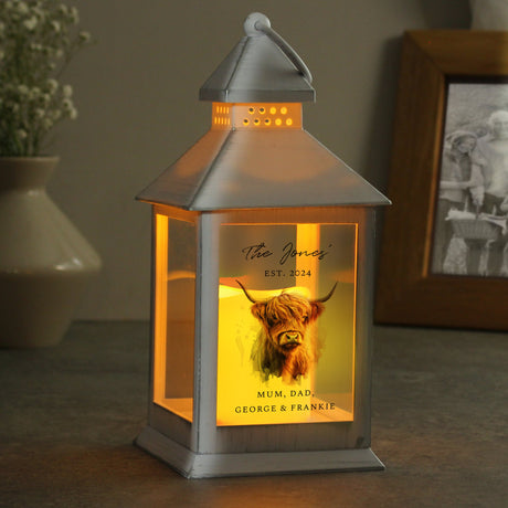 Personalised Highland Cow LED Lantern: 2 - LED Lighting By Gift Moments