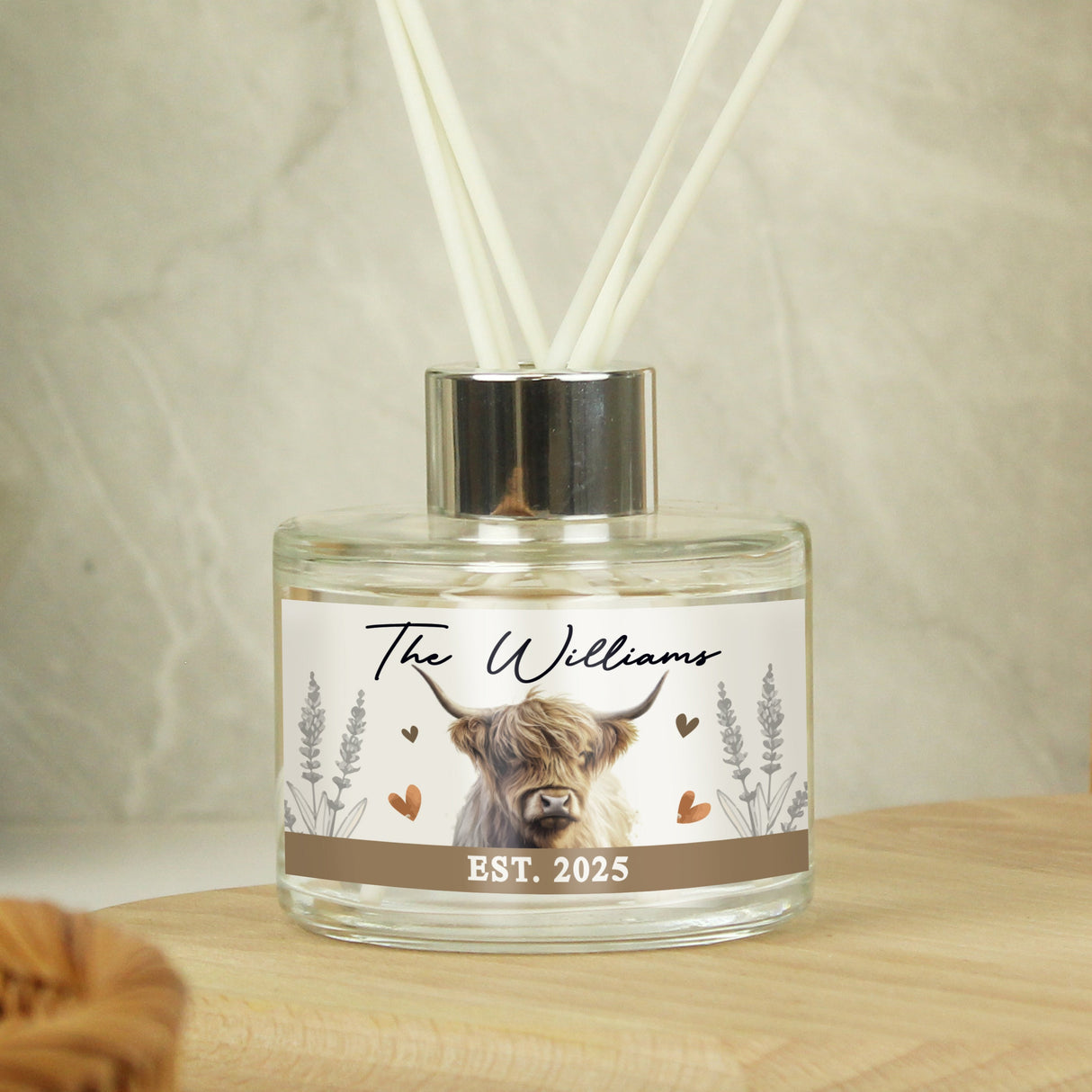 Personalised Highland Cow Reed Diffuser: 1 - Reed Diffusers By Gift Moments