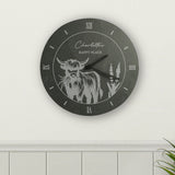 Personalised Highland Cow Slate Wall Clock: 2 - Clocks By Gift Moments