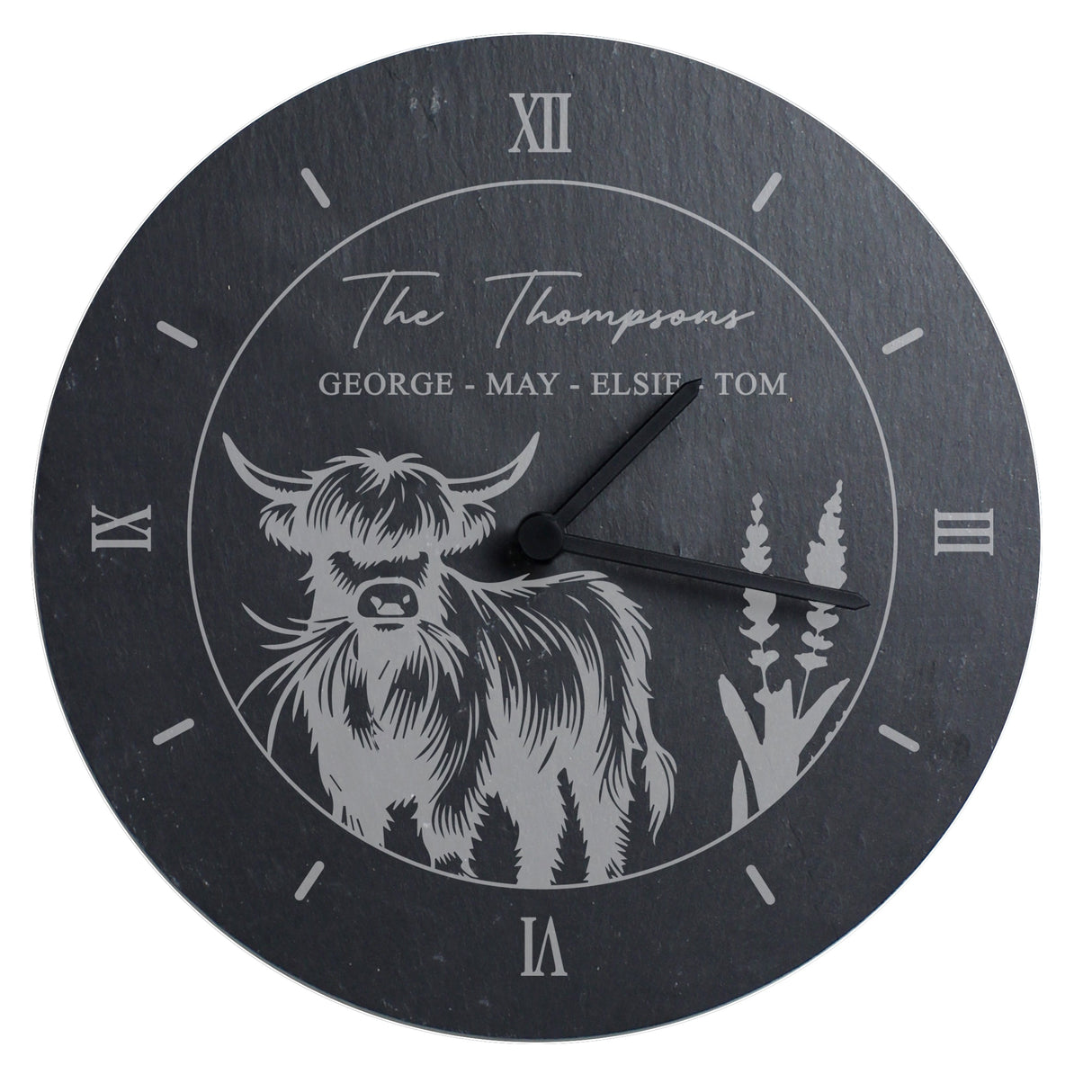 Personalised Highland Cow Slate Wall Clock: 5 - Clocks By Gift Moments