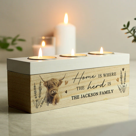 Personalised Highland Cow Tea Light Holder: 4 - Candle Holders By Gift Moments