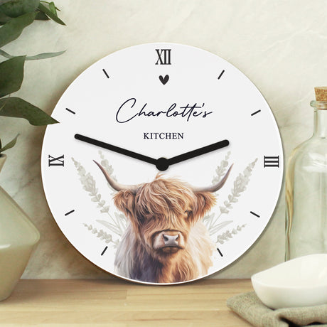 Personalised Highland Cow Wooden Clock: 4 - Clocks By Gift Moments