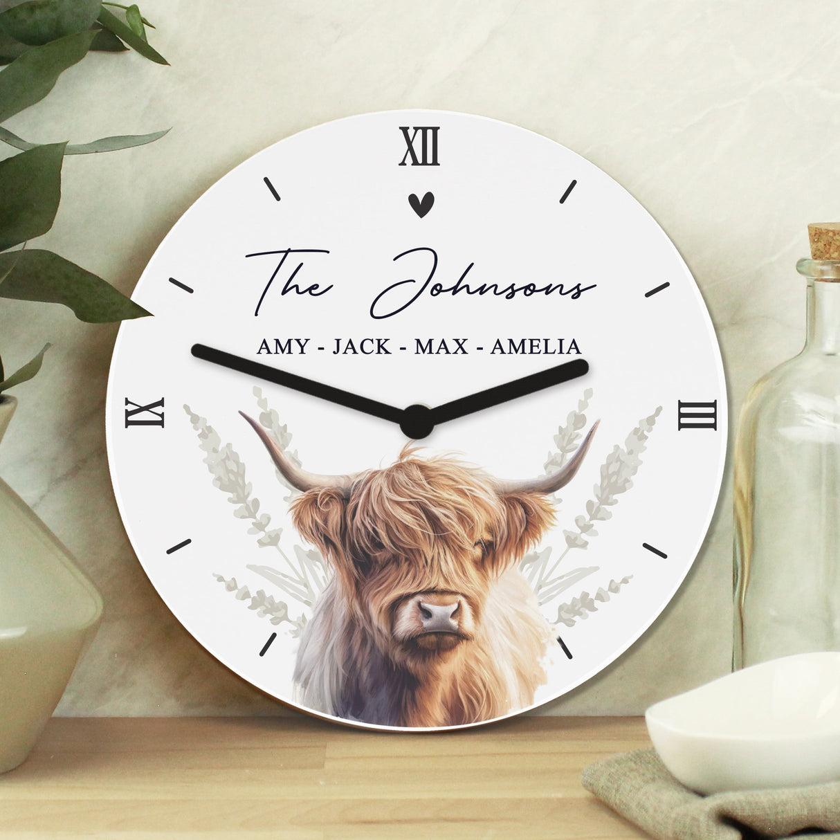 Personalised Highland Cow Wooden Clock: 1 - Clocks By Gift Moments