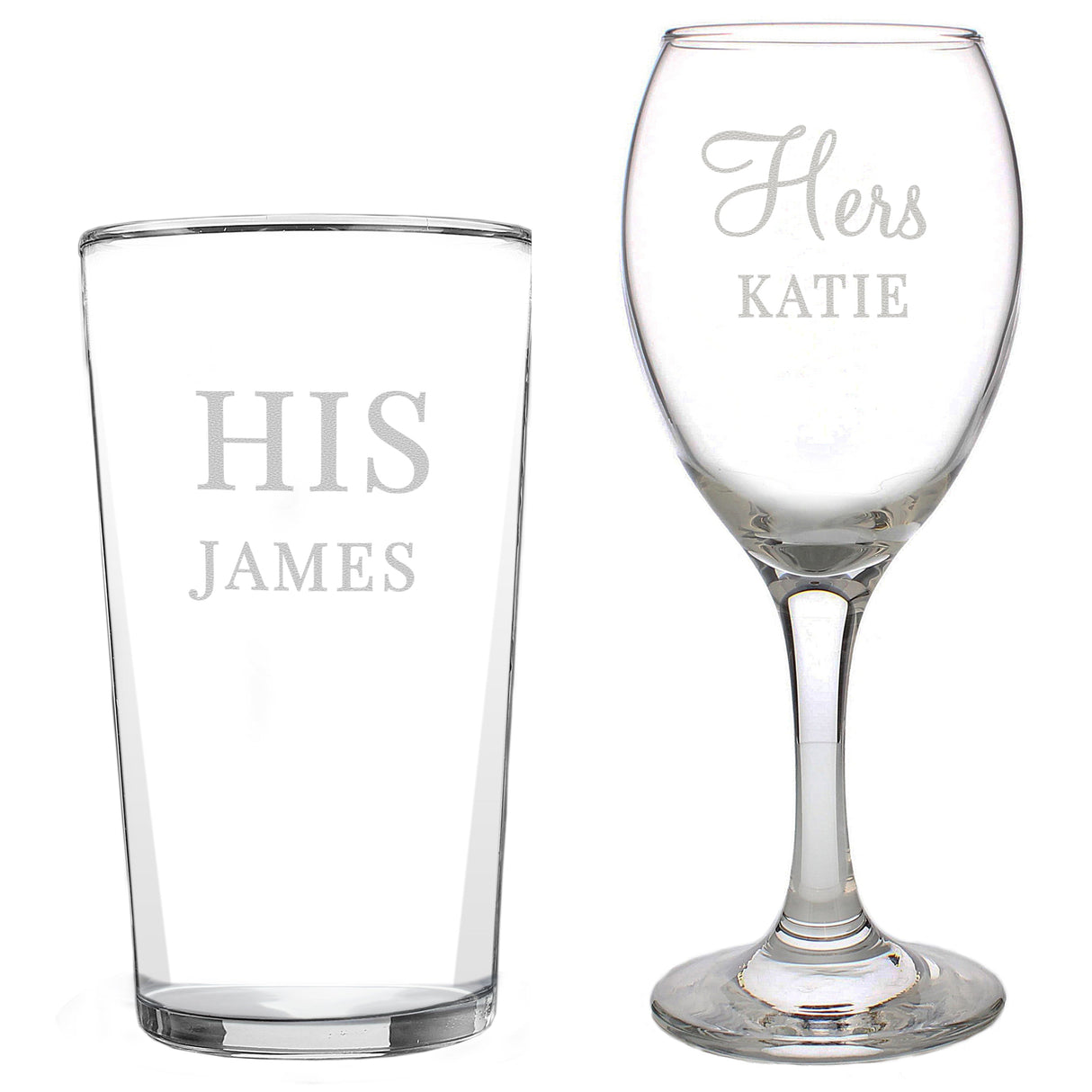 Personalised His & Her Glasses Set: 5 - Wine Glasses By Gift Moments